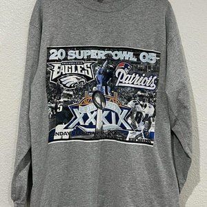 VINTAGE 2005 Super Bowl Shirt Adult XL Gray NFL Eagles Vs Patriots Mens Y2K
